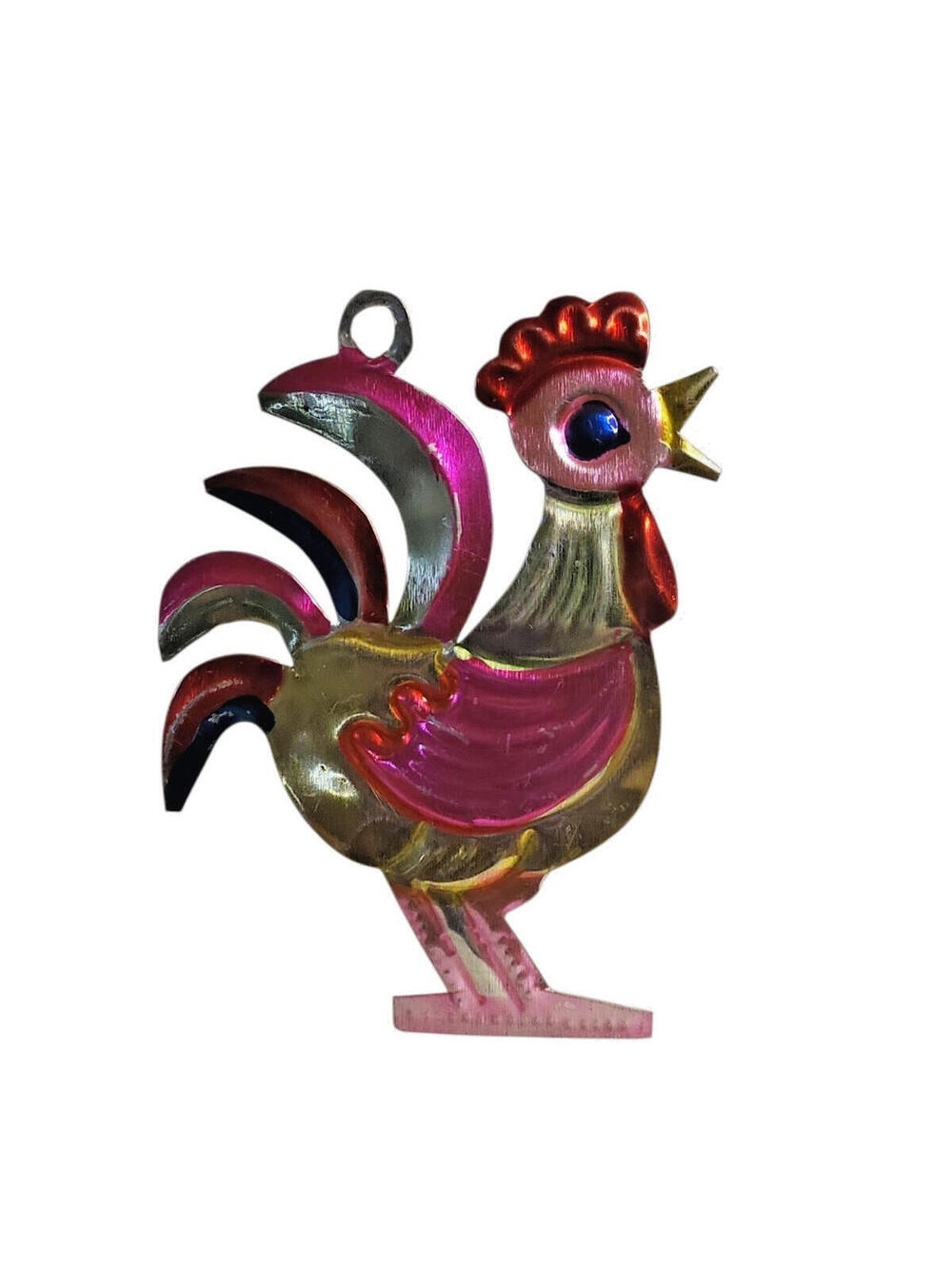 Rooster Hand-Punched Tin Ornament | Colorful Mexican Folk Art 1991